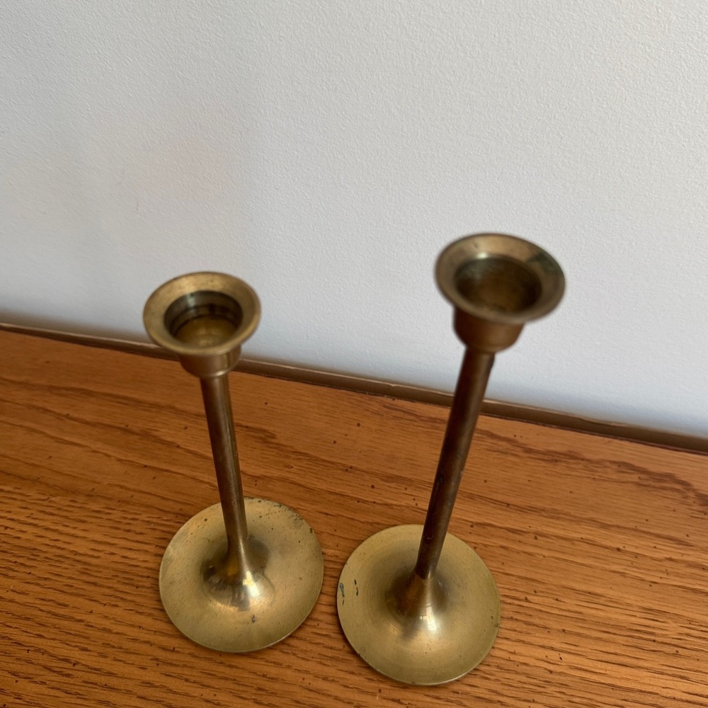 Vintage Interpur Brass Taper Candlestick Holders Set of 2 Taiwan MCM Gold Decor - Picture 8 of 8